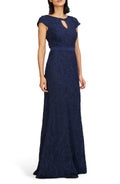 Beautiful Sheath Keyhole Neck Cap Sleeve Plain Back Floor Length Evening Dress