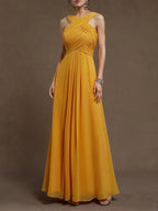 A-Line Cross Neck Sleeveless Zipper Up Floor-Length Prom Dress