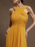 A-Line Cross Neck Sleeveless Zipper Up Floor-Length Prom Dress