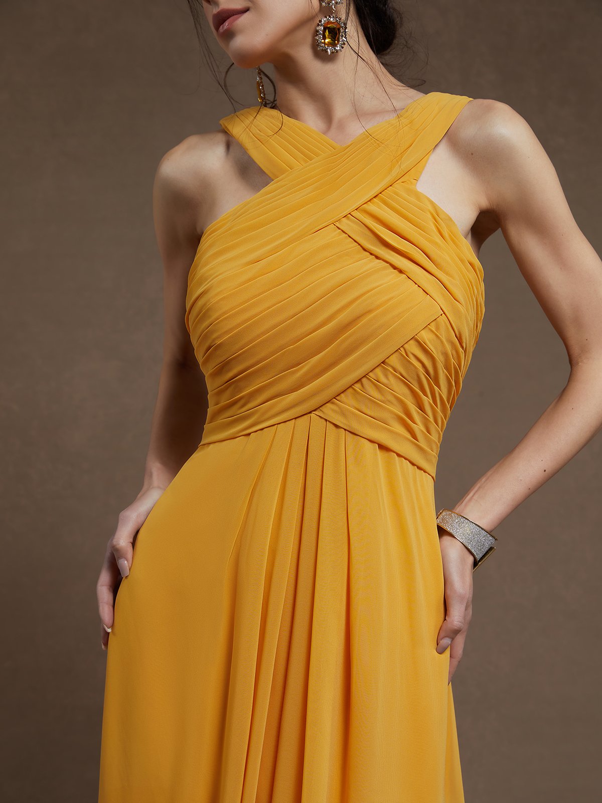A-Line Cross Neck Sleeveless Zipper Up Floor-Length Prom Dress