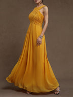 A-Line Cross Neck Sleeveless Zipper Up Floor-Length Prom Dress