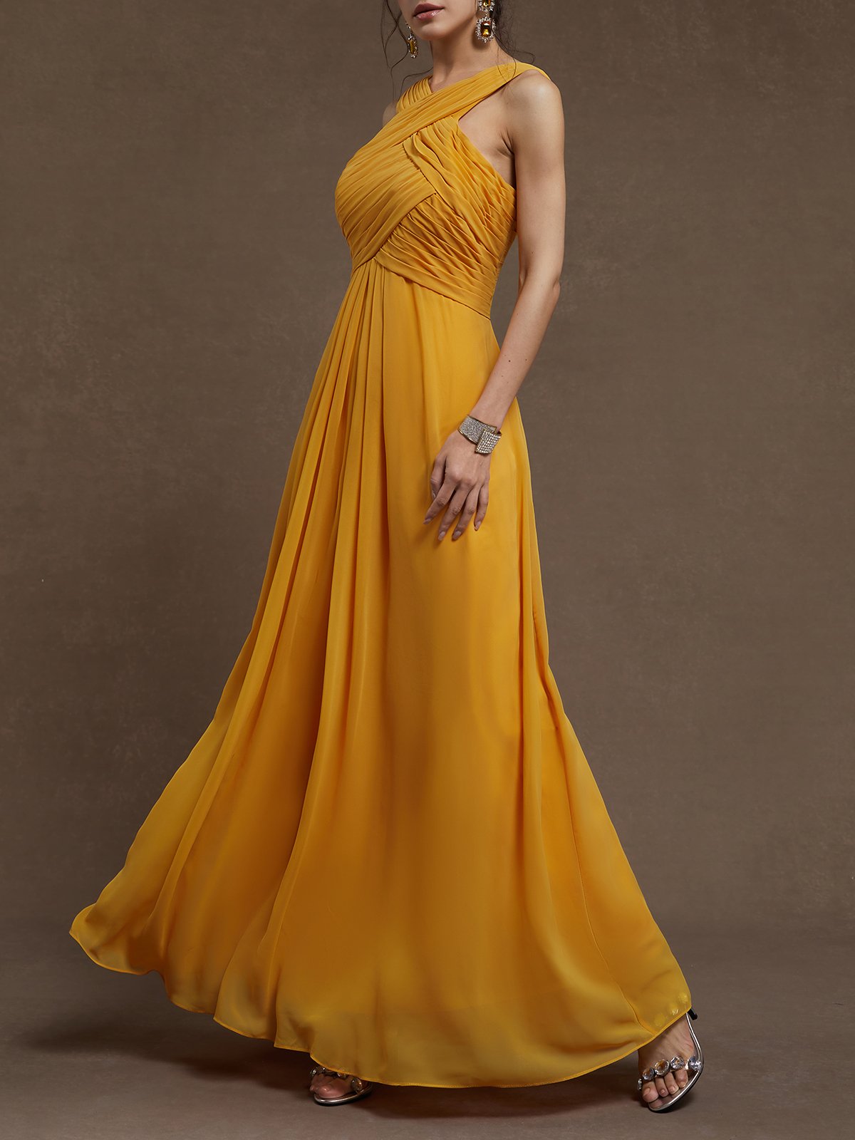 A-Line Cross Neck Sleeveless Zipper Up Floor-Length Prom Dress