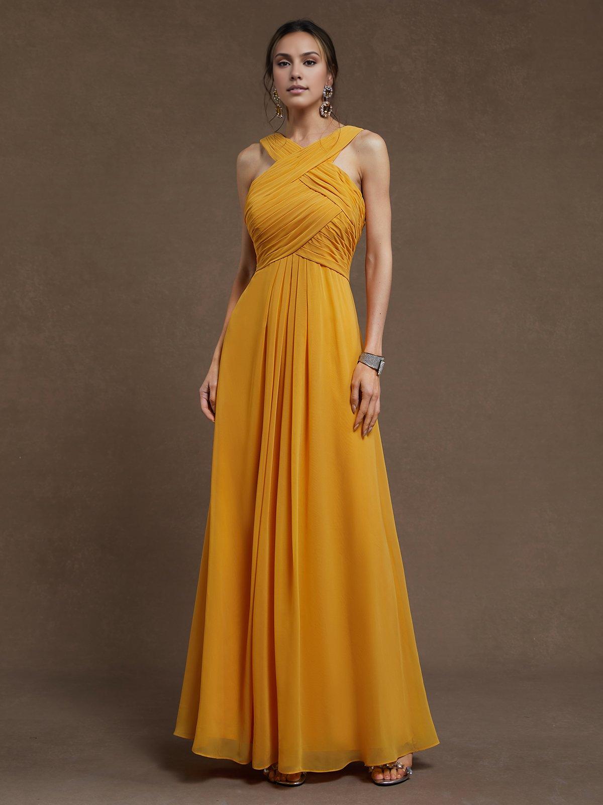 A-Line Cross Neck Sleeveless Zipper Up Floor-Length Prom Dress