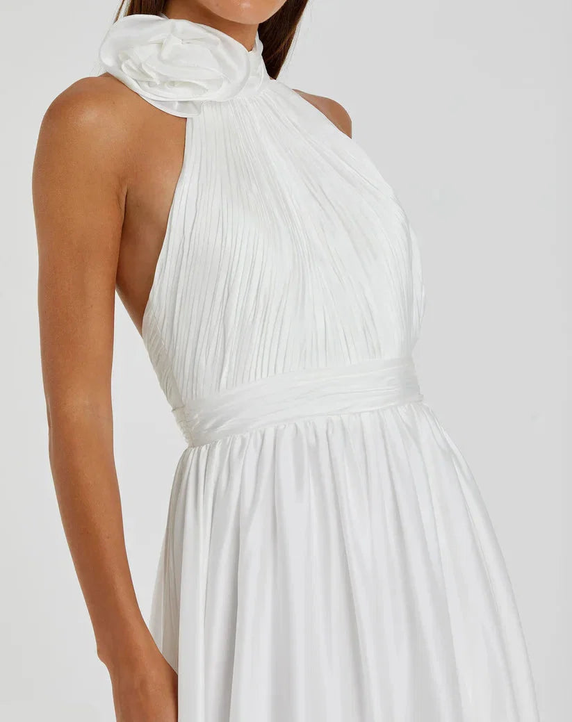 A-Line Halter Neck Sleeveless Backless Floor-Length Prom Dress