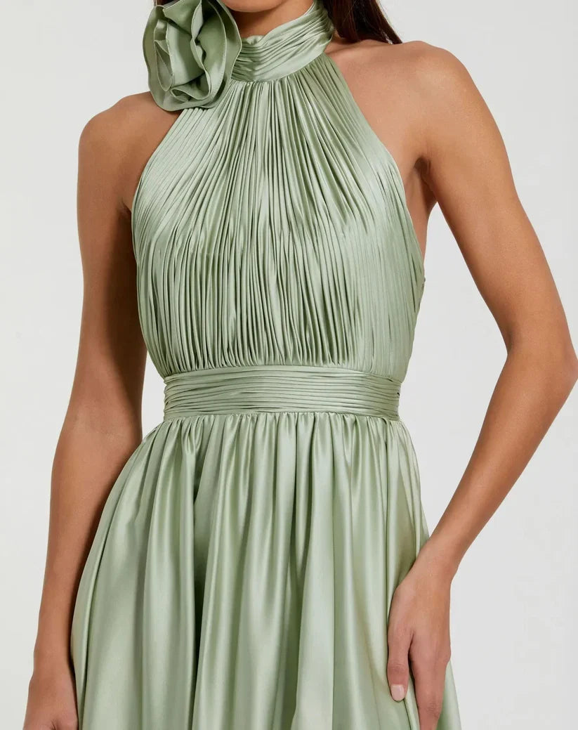 A-Line Halter Neck Sleeveless Backless Floor-Length Prom Dress