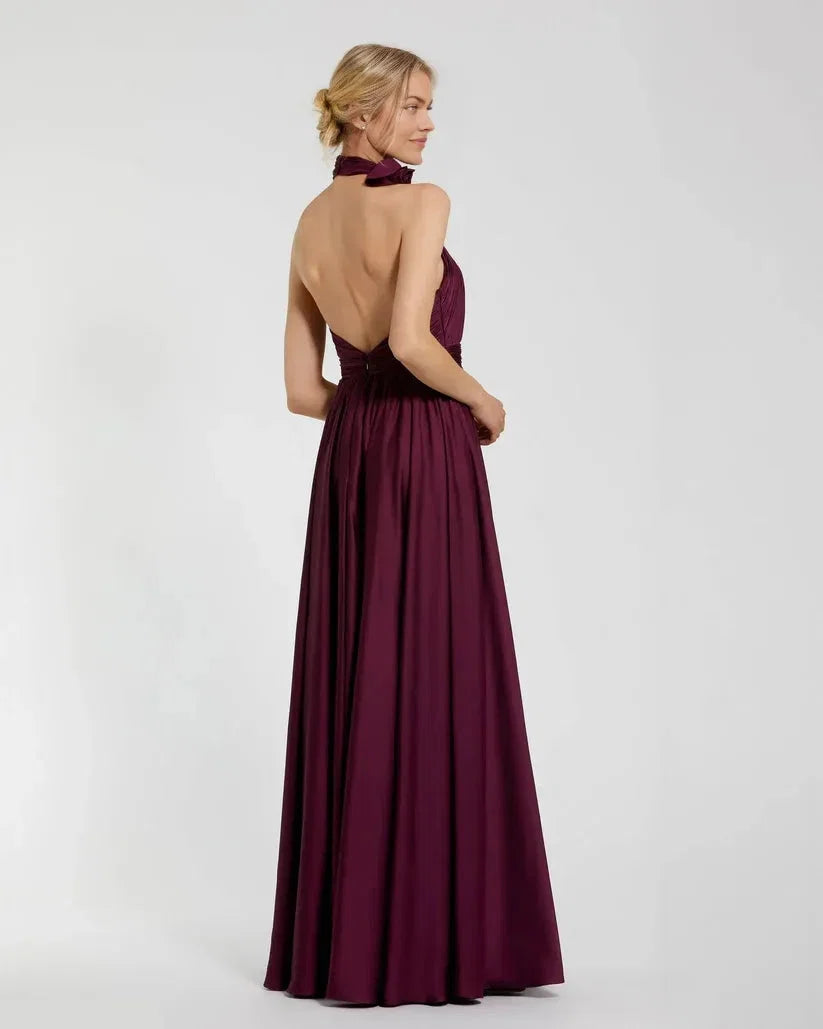 A-Line Halter Neck Sleeveless Backless Floor-Length Prom Dress