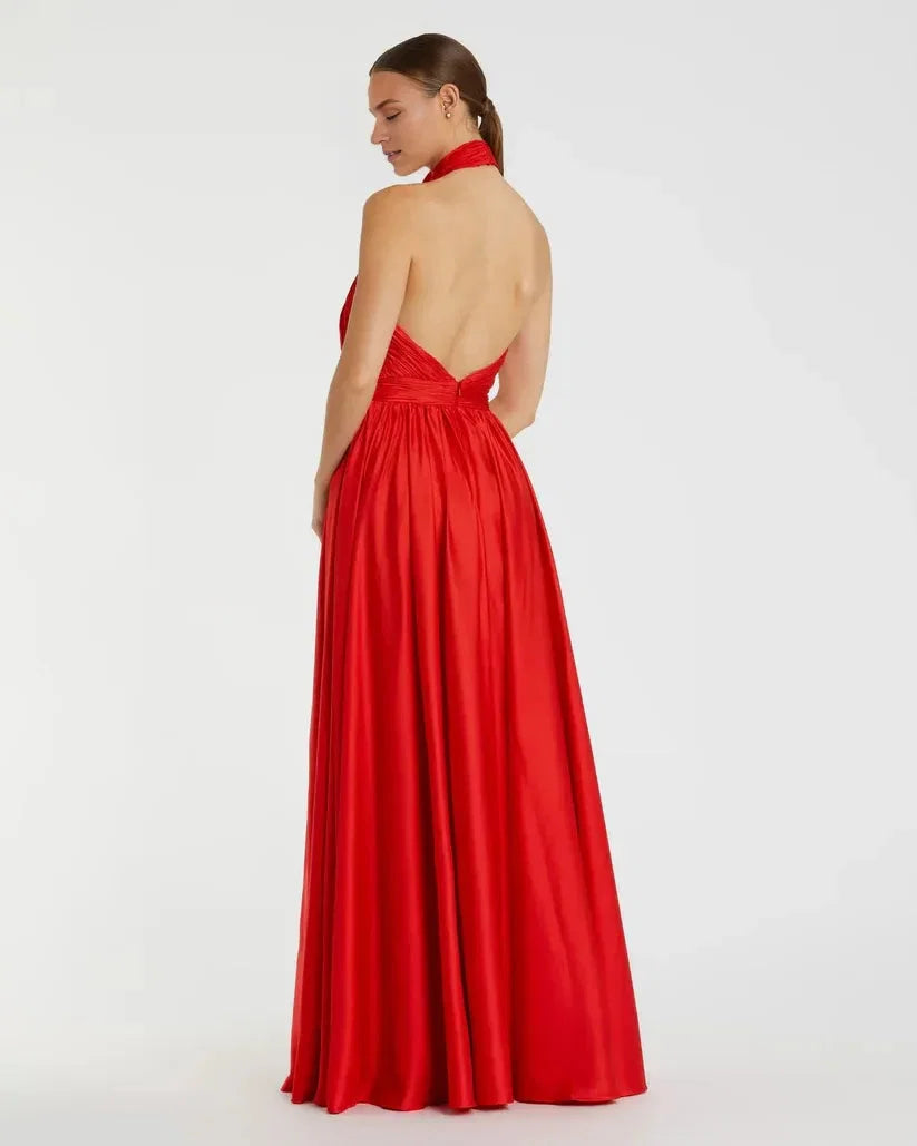 A-Line Halter Neck Sleeveless Backless Floor-Length Prom Dress