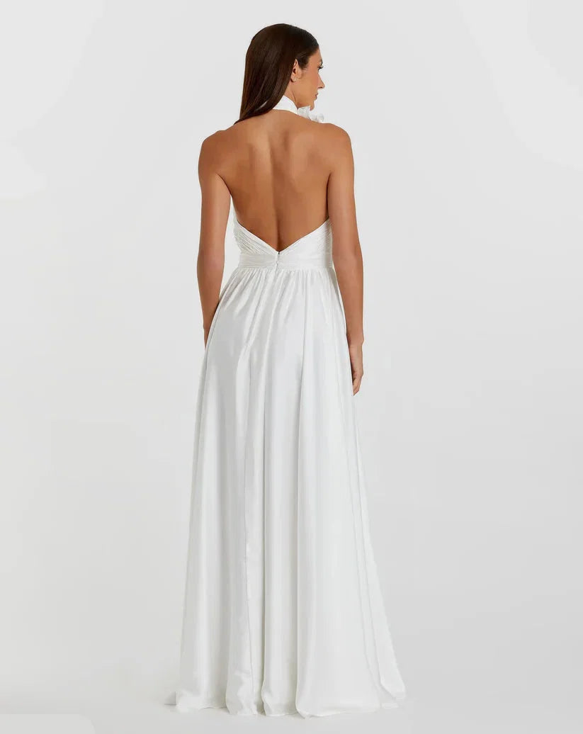 A-Line Halter Neck Sleeveless Backless Floor-Length Prom Dress
