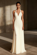 A-Line Halter Neck Sleeveless Sweep/Brush Train Wedding Dress
