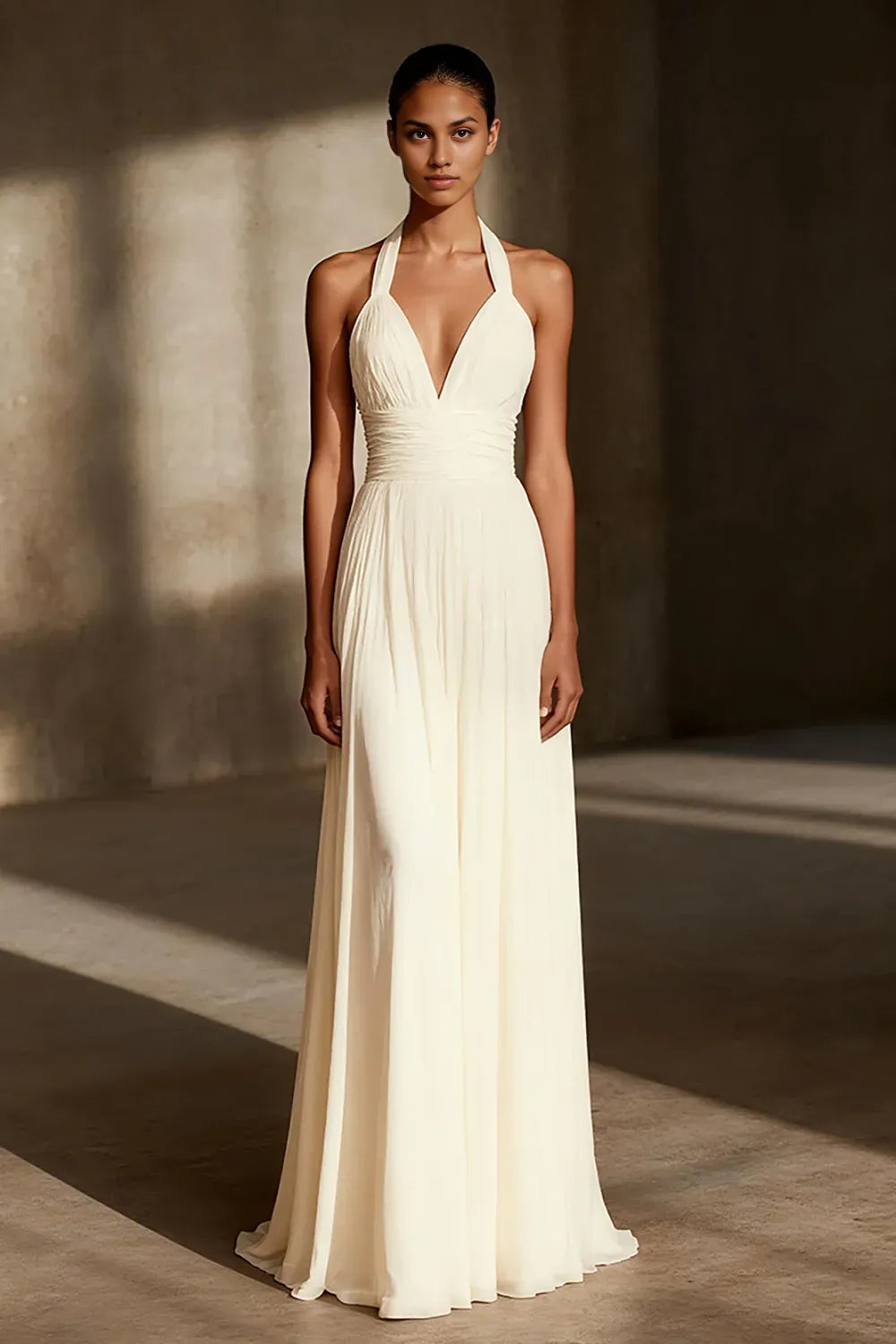 A-Line Halter Neck Sleeveless Sweep/Brush Train Wedding Dress