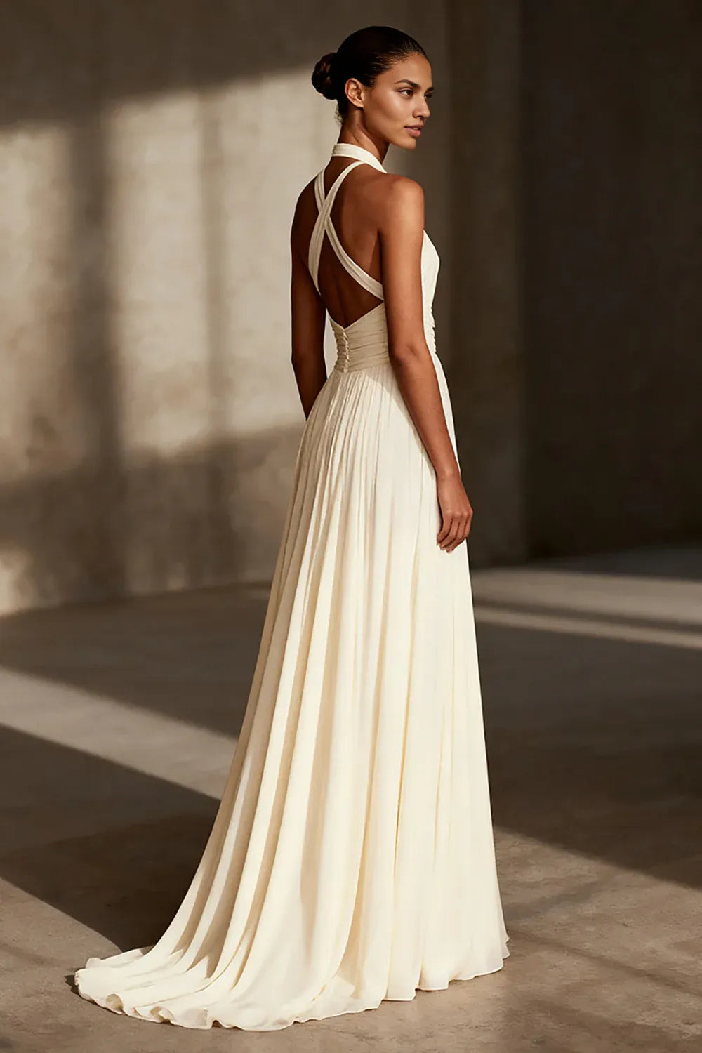 A-Line Halter Neck Sleeveless Sweep/Brush Train Wedding Dress
