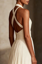 A-Line Halter Neck Sleeveless Sweep/Brush Train Wedding Dress
