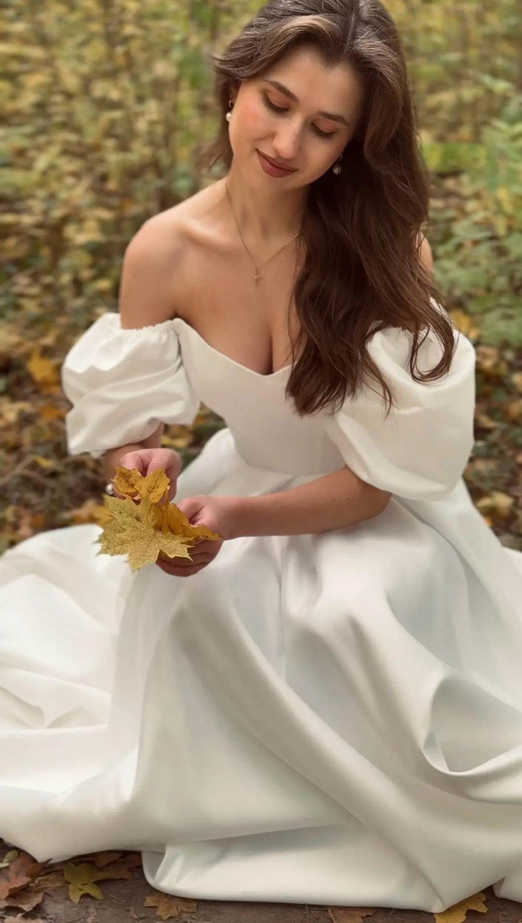 Elegant Satin A Line Off Shoulder Puff Sleeve Wedding Dress With Long Train For Modern Brides