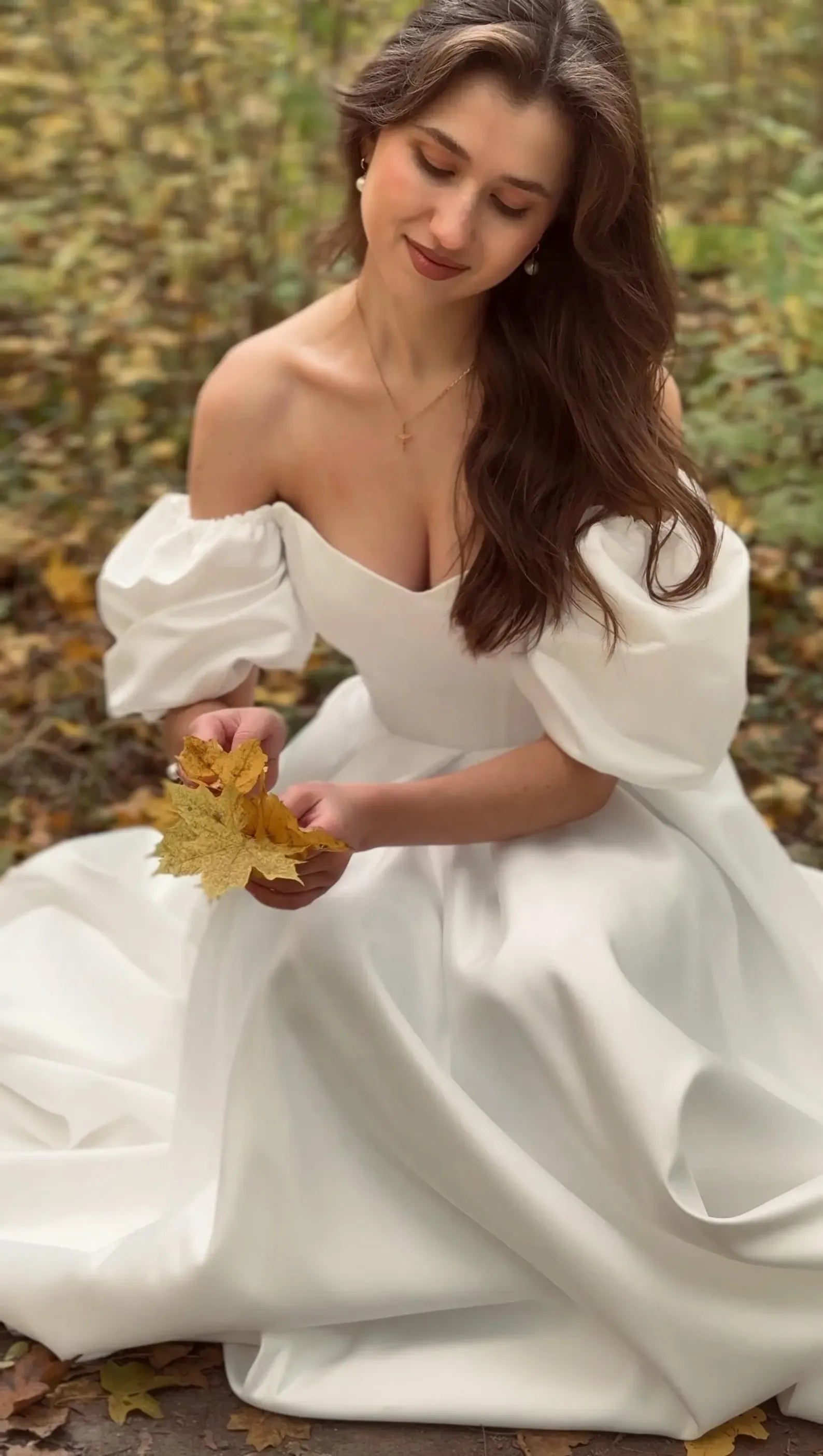 Elegant Satin A Line Off Shoulder Puff Sleeve Wedding Dress With Long Train For Modern Brides