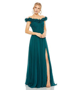 A-Line Off The Shoulder Cap Sleeve V Back Floor-Length Prom Dress