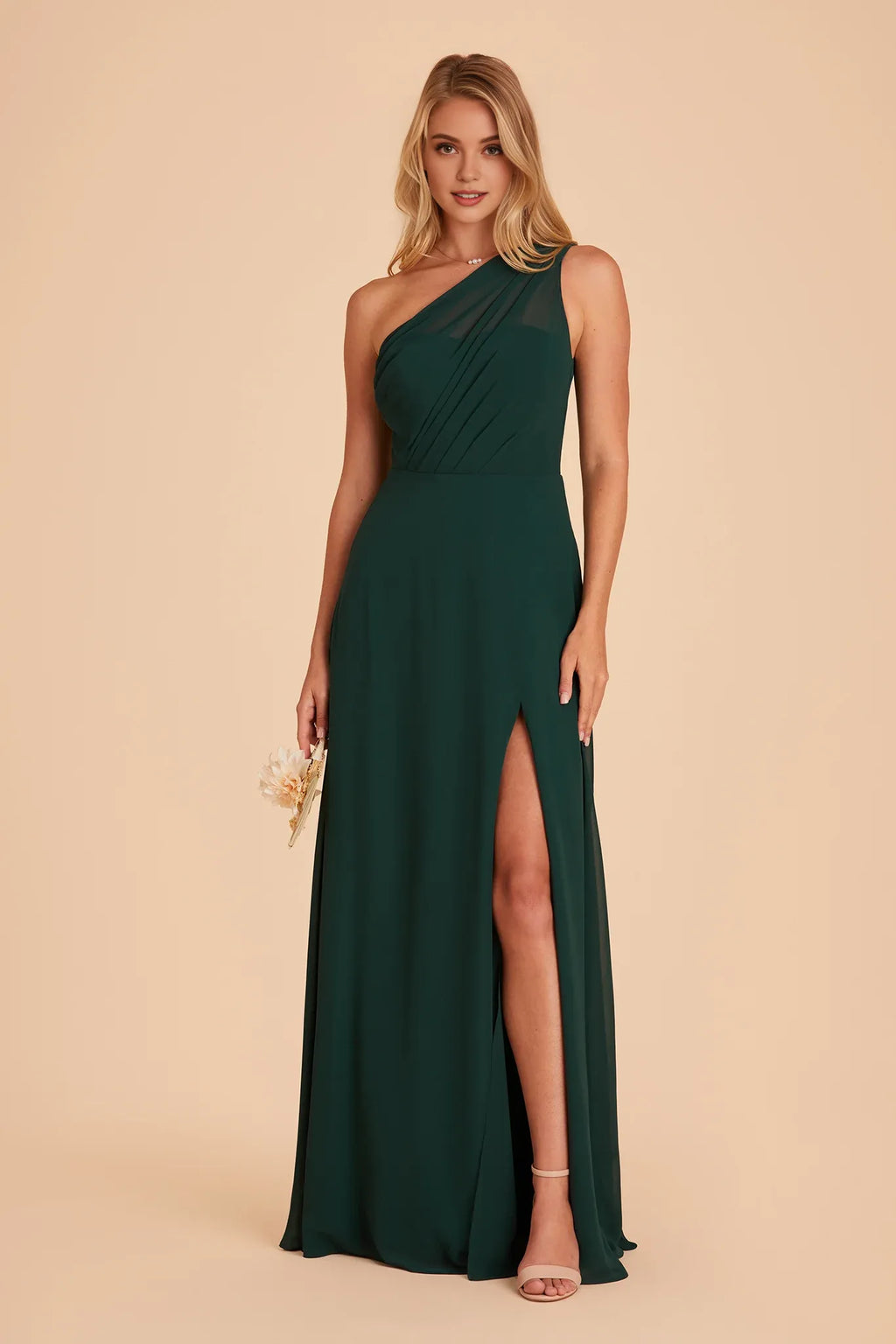 Beautiful A-Line One Shoulder Sleeveless Chiffon Pleated Maxi Bridesmaid Dress