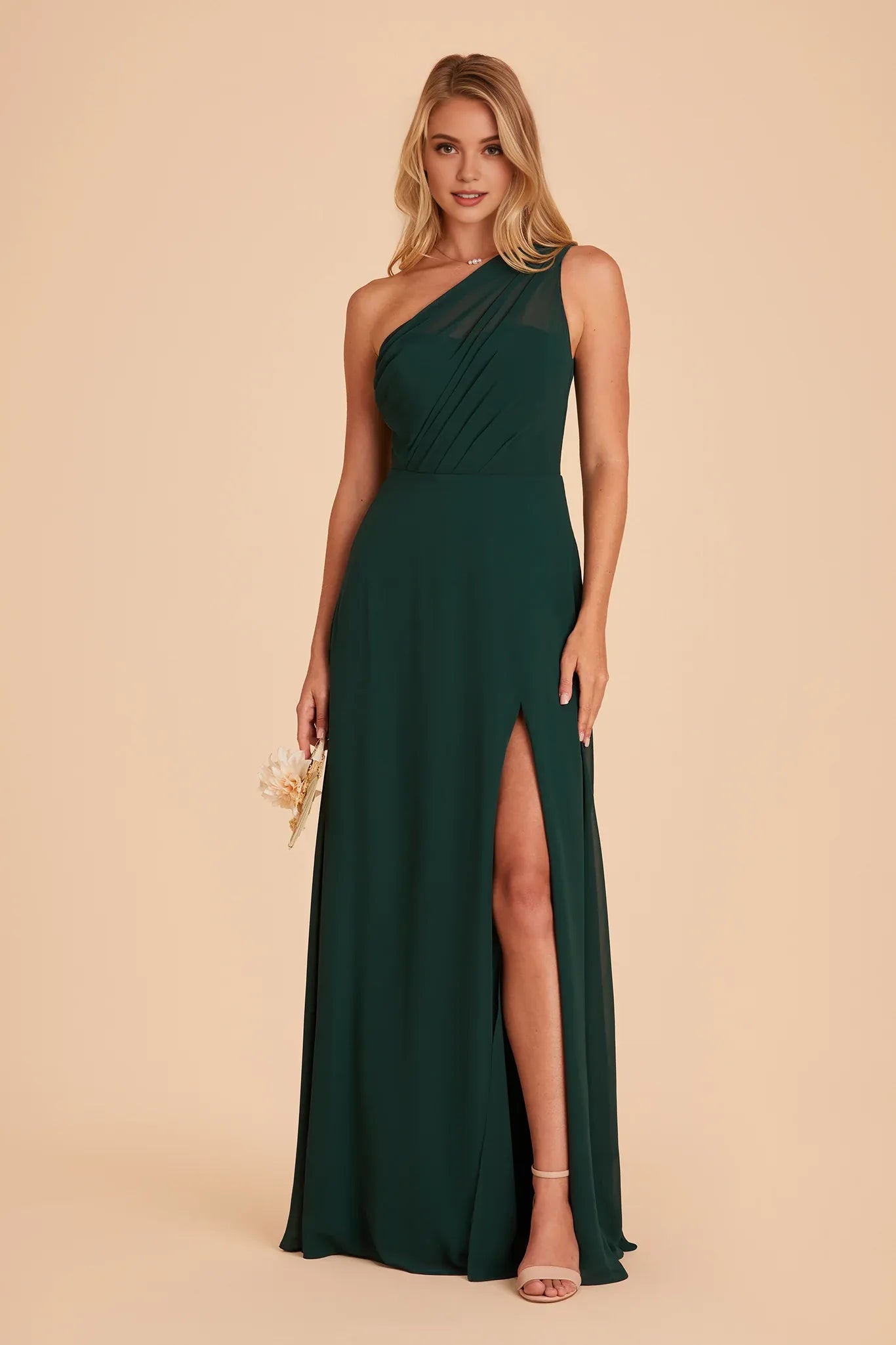 Beautiful A-Line One Shoulder Sleeveless Chiffon Pleated Maxi Bridesmaid Dress