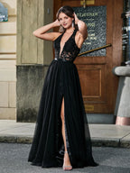 A-Line/Princess Halter Neck Sleeveless Backless Floor-Length Prom Dress
