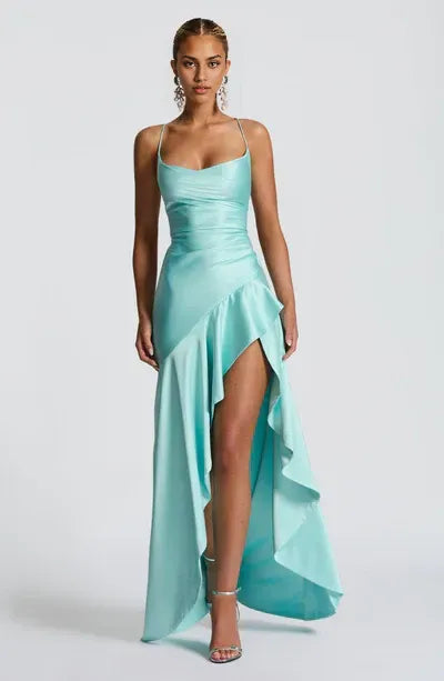 A-Line/Princess Spaghetti Straps Sleeveless Backless Floor-Length Prom Dress