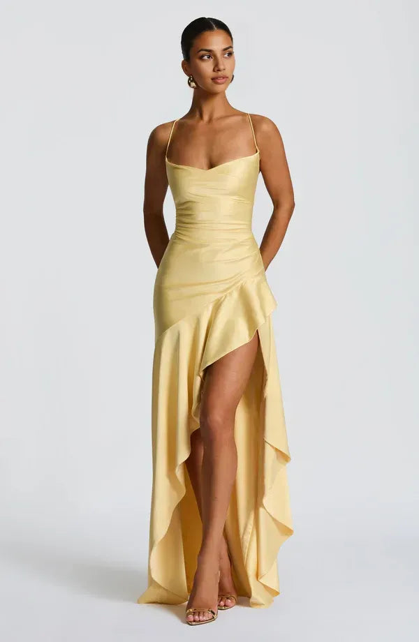 A-Line/Princess Spaghetti Straps Sleeveless Backless Floor-Length Prom Dress