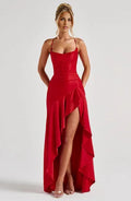 A-Line/Princess Spaghetti Straps Sleeveless Backless Floor-Length Prom Dress