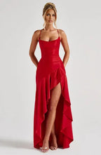 A-Line/Princess Spaghetti Straps Sleeveless Backless Floor-Length Prom Dress