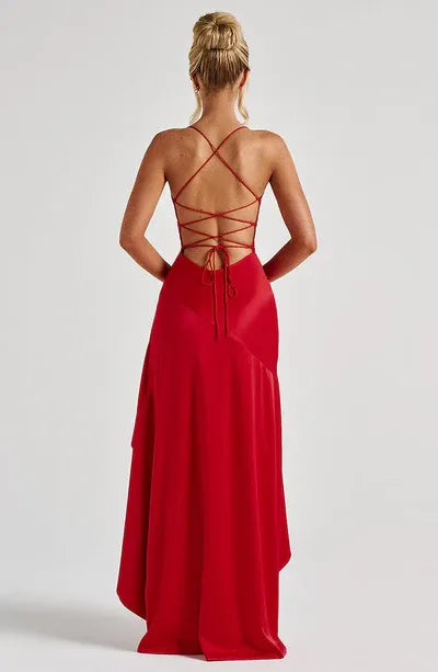 A-Line/Princess Spaghetti Straps Sleeveless Backless Floor-Length Prom Dress