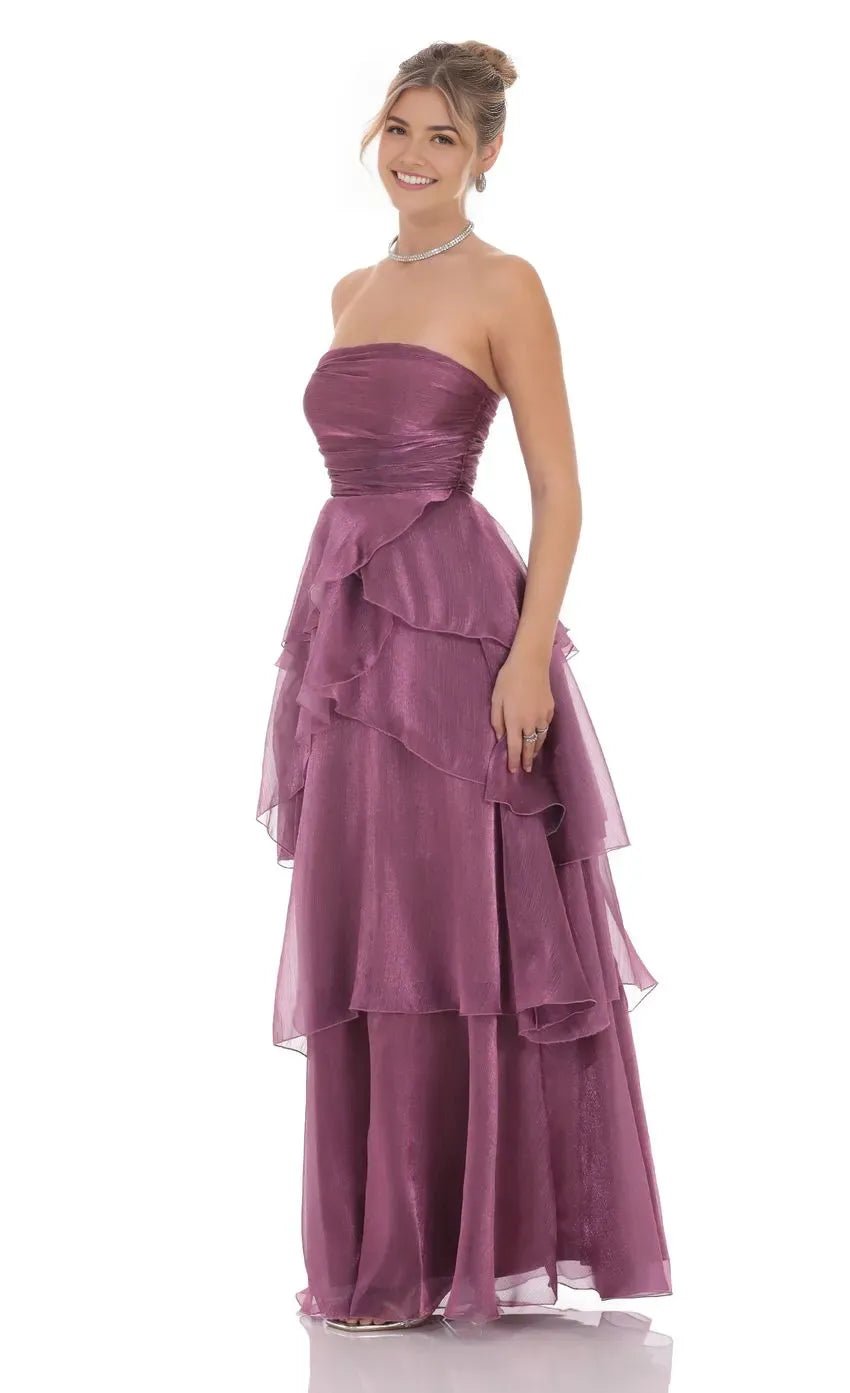 A-Line/Princess Strapless Sleeveless Up Floor-Length Prom Dress