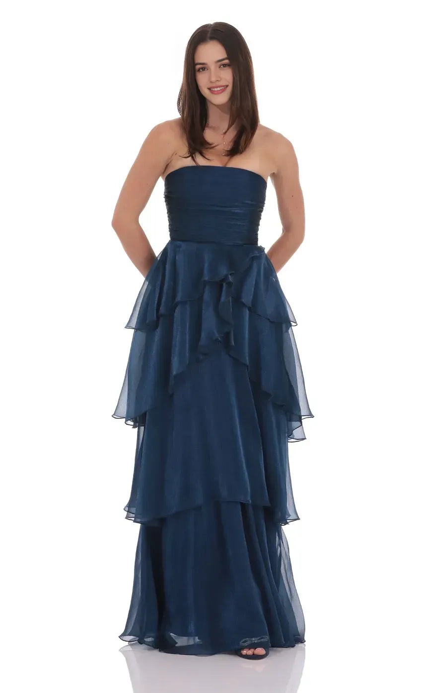 A-Line/Princess Strapless Sleeveless Up Floor-Length Prom Dress