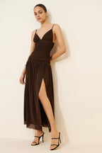 A-Line Spaghetti Straps Sleeveless Backless Ankle-Length Prom Dress