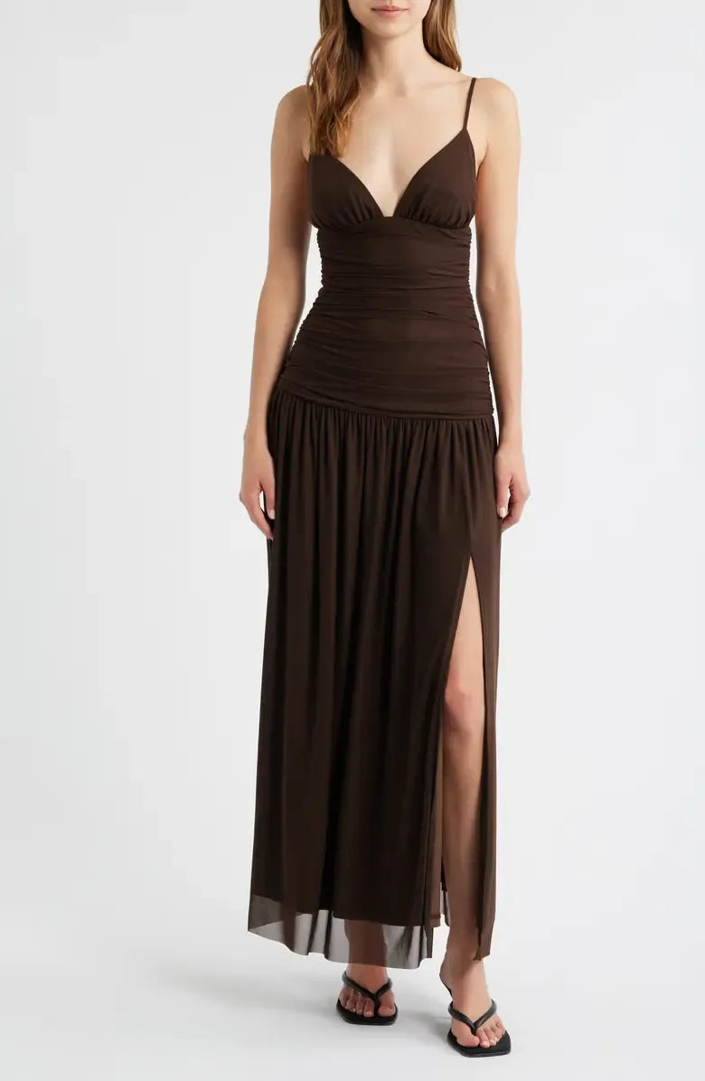 A-Line Spaghetti Straps Sleeveless Backless Ankle-Length Prom Dress