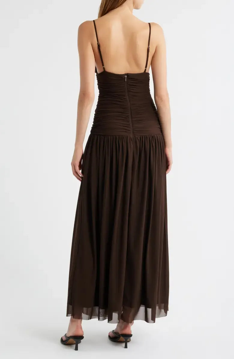 A-Line Spaghetti Straps Sleeveless Backless Ankle-Length Prom Dress