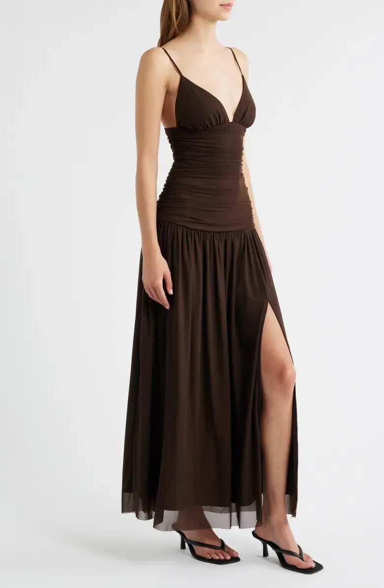 A-Line Spaghetti Straps Sleeveless Backless Ankle-Length Prom Dress