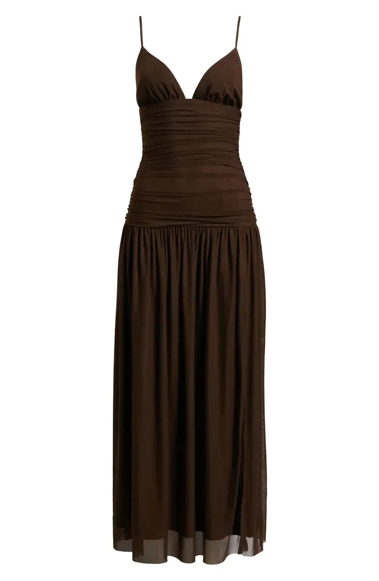 A-Line Spaghetti Straps Sleeveless Backless Ankle-Length Prom Dress