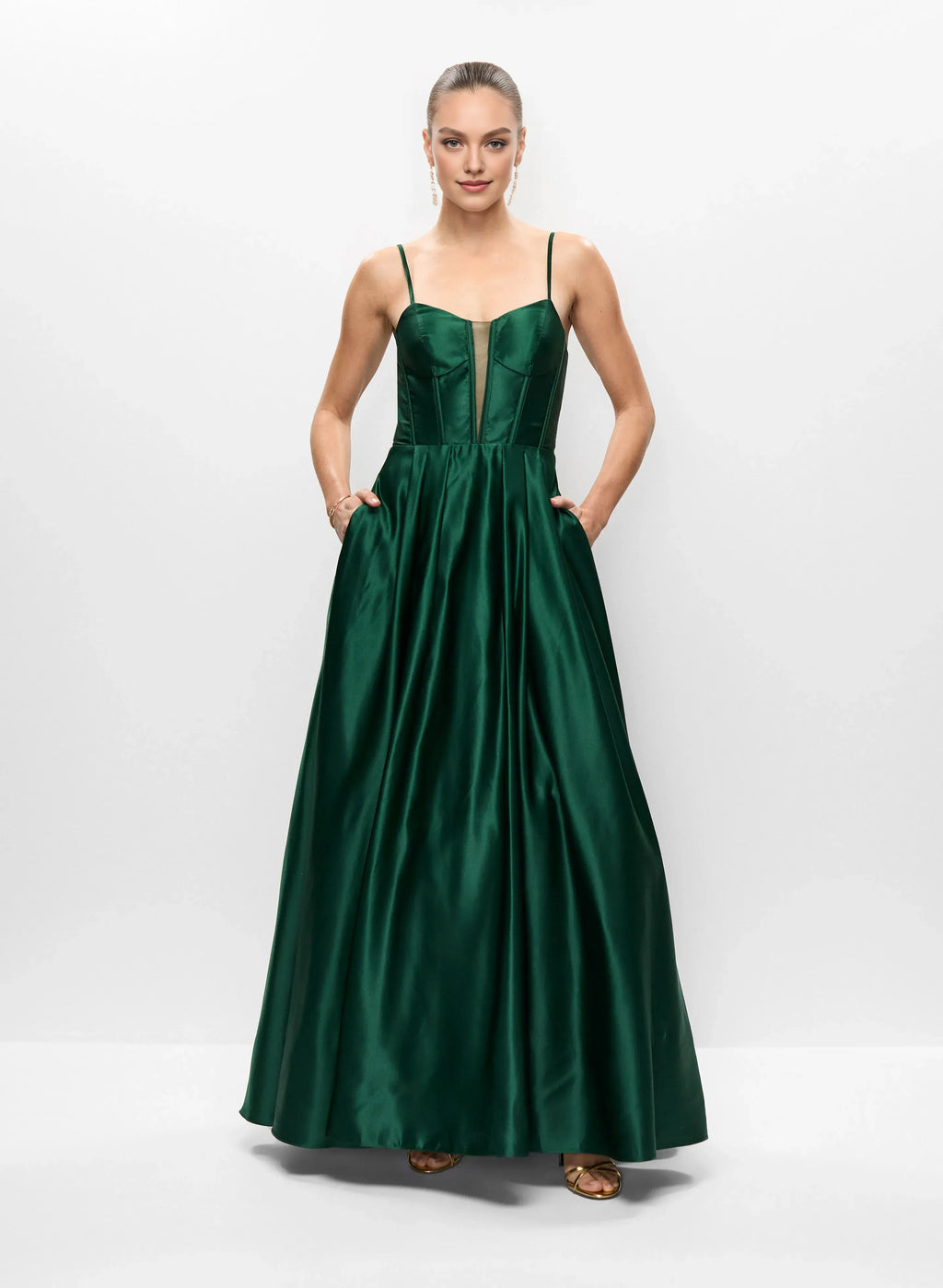 A-Line Spaghetti Straps Sleeveless Floor-Length Prom Dress
