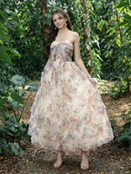 A-Line Strapless Neck Sleeveless Up Ankle-Length Prom Dress