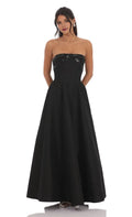 A-Line Strapless Neck Sleeveless Up Floor-Length Prom Dress