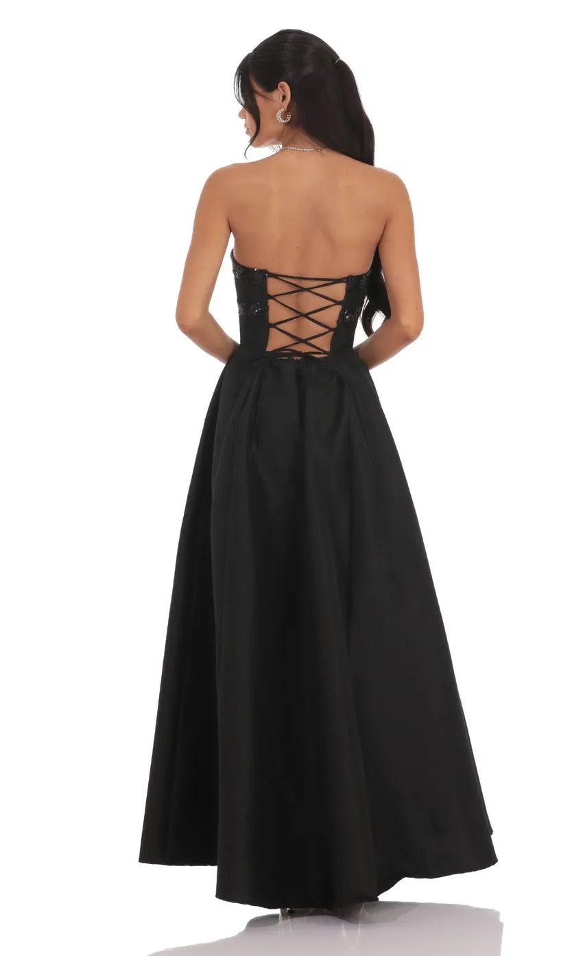 A-Line Strapless Neck Sleeveless Up Floor-Length Prom Dress