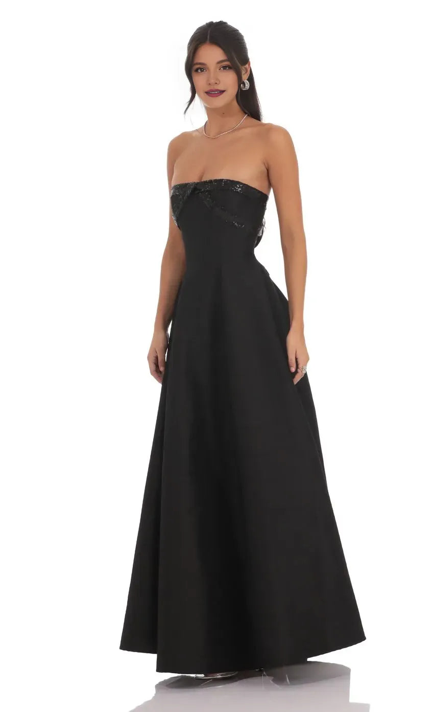 A-Line Strapless Neck Sleeveless Up Floor-Length Prom Dress