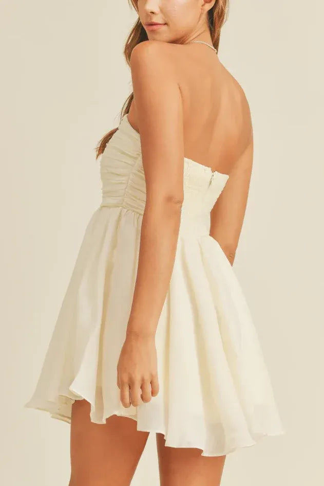 Ivory A Line Strapless Homecoming Dress With Ruched Bodice And Zipper Back For Teens Ready To Ship