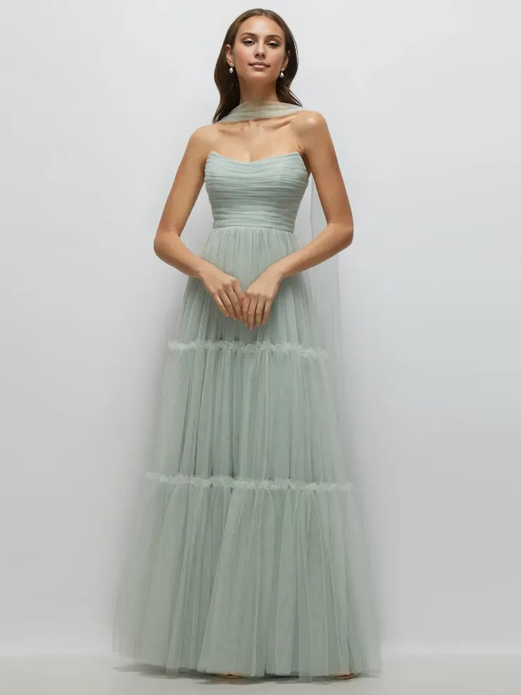 A-Line Strapless Sleeveless Zipper Up Floor-Length Prom Dress