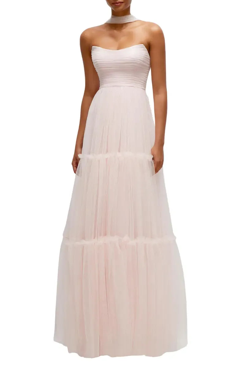 A-Line Strapless Sleeveless Zipper Up Floor-Length Prom Dress