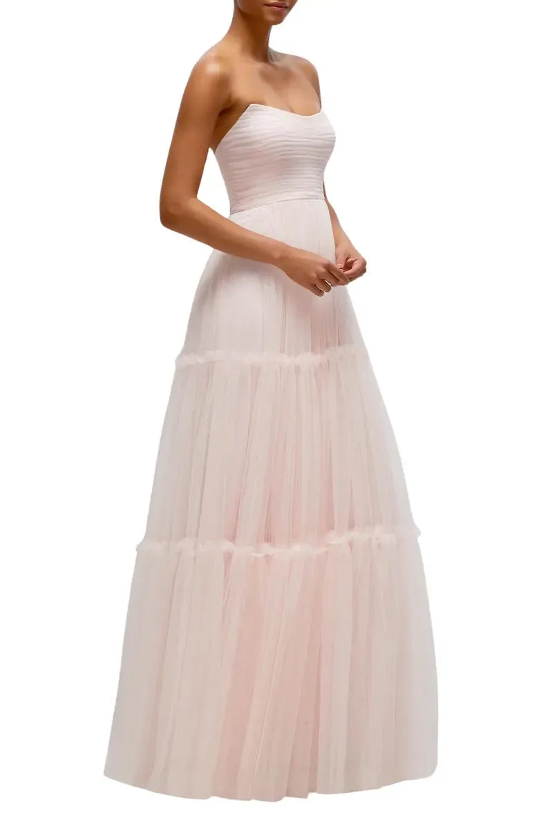 A-Line Strapless Sleeveless Zipper Up Floor-Length Prom Dress