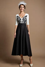 A-Line V Neck 1/2 Sleeve Zipper Up Ankle-Length Mother of the Bride Dress