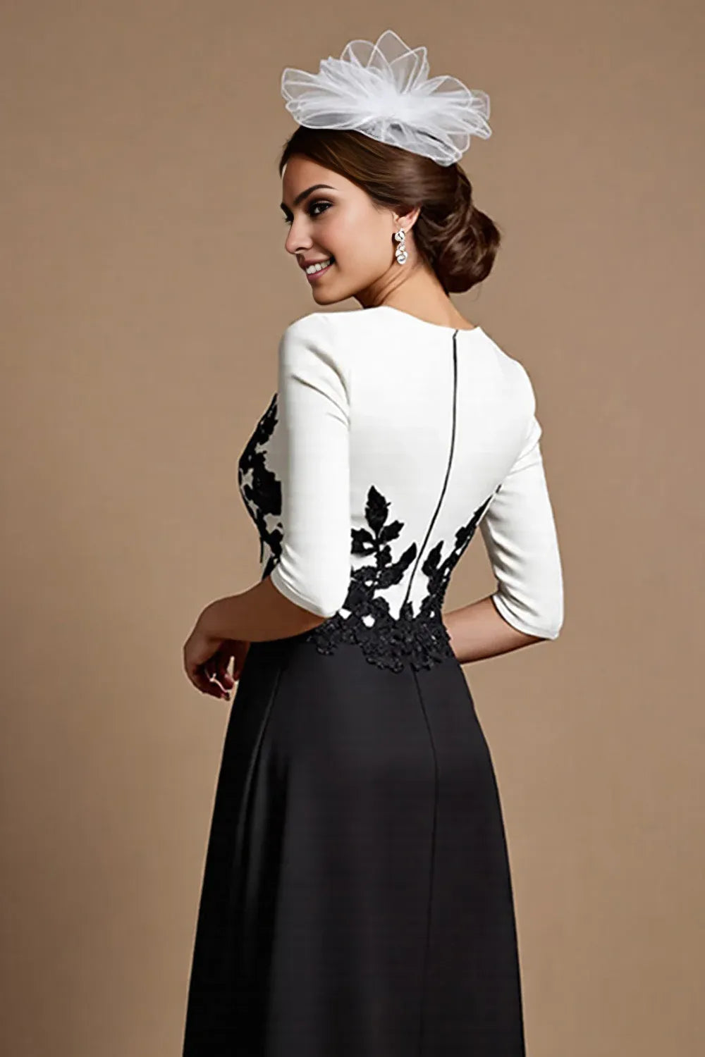 A-Line V Neck 1/2 Sleeve Zipper Up Ankle-Length Mother of the Bride Dress