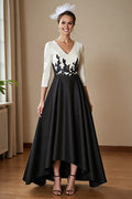 A-Line V Neck 3/4 Sleeve Zipper Up Floor-Length Mother of the Bride Dress
