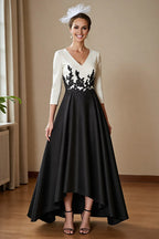 A-Line V Neck 3/4 Sleeve Zipper Up Floor-Length Mother of the Bride Dress