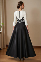 A-Line V Neck 3/4 Sleeve Zipper Up Floor-Length Mother of the Bride Dress
