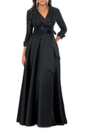 A-Line V Neck Long Sleeve & Floor-Length Prom Dress