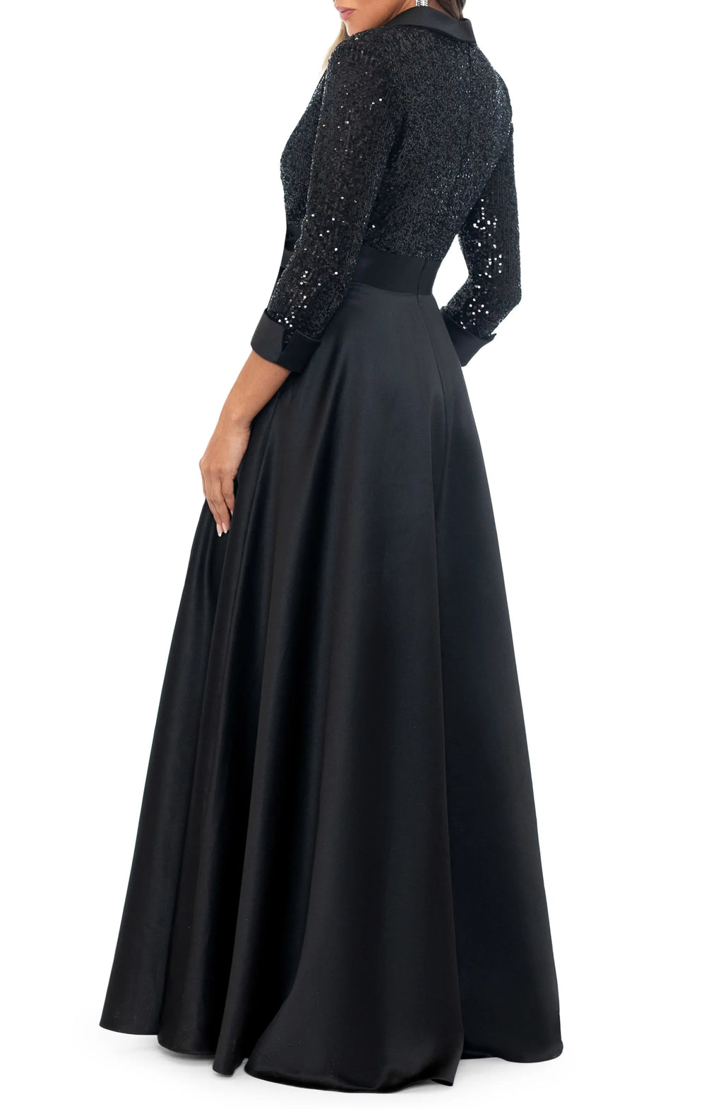 A-Line V Neck Long Sleeve & Floor-Length Prom Dress